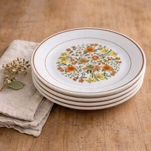Vintage Corelle Indian Summer Luncheon Plates Set of 4 Floral Brown Orange USA